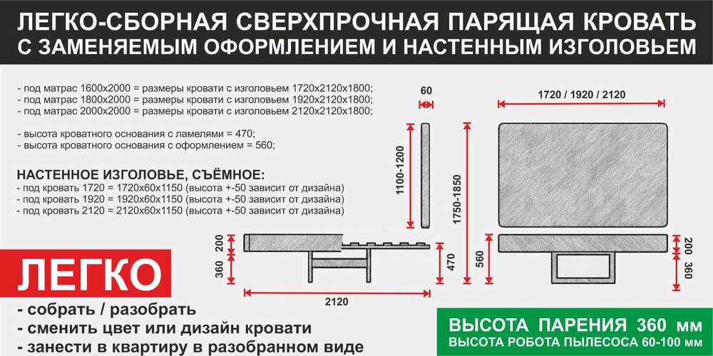 Высота парящей кровати от пола