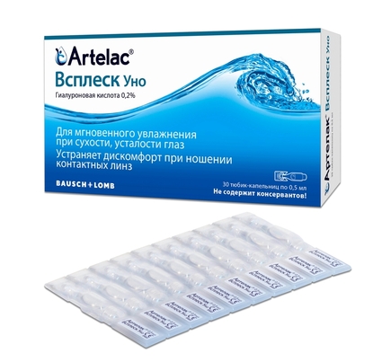 Лекарство для здоровья глаз Артелак Всплеск Уно